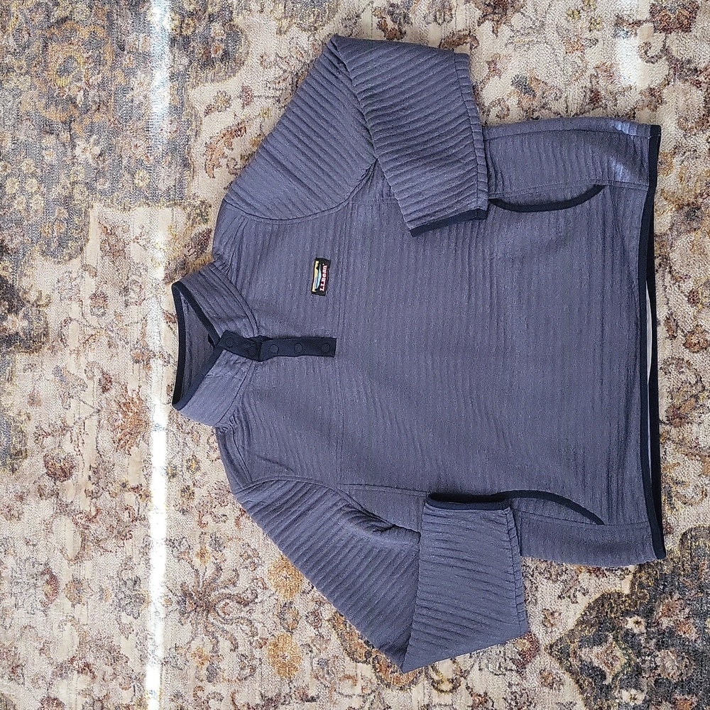 L.l. Bean Airtight Knit Pullover Snap Sweatshirt Blue Size Large Petite